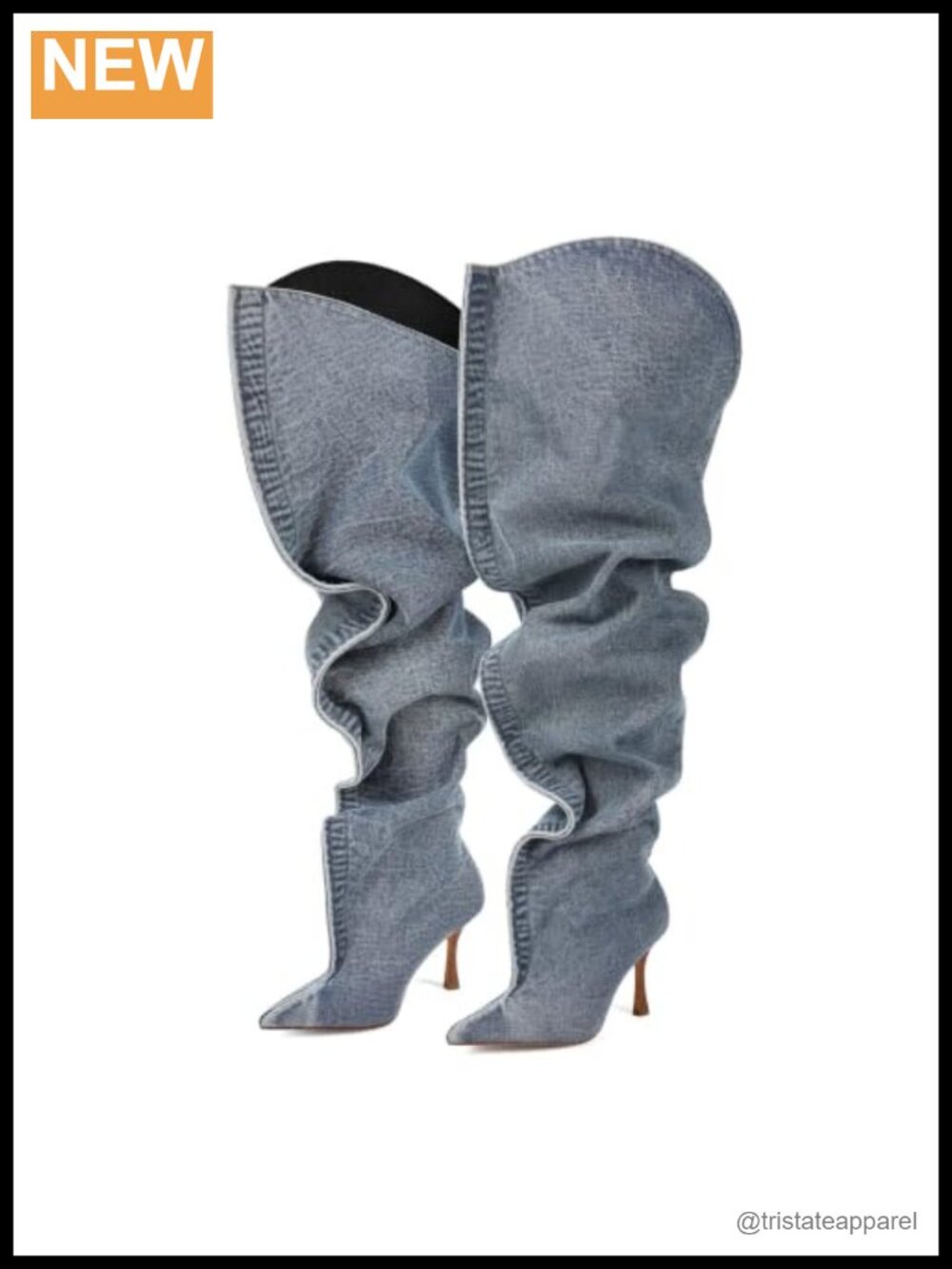 Over the Knee Stiletto Boots, Denim Slouchy Thigh High, Handmade Women's Wide
